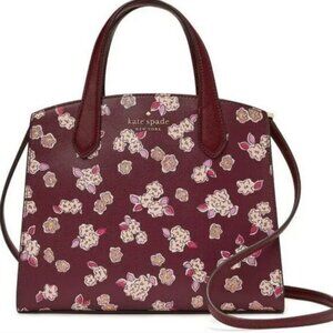 KATE SPADE Deep Berry Saffiano Leather Frosted Floral Satchel K9339